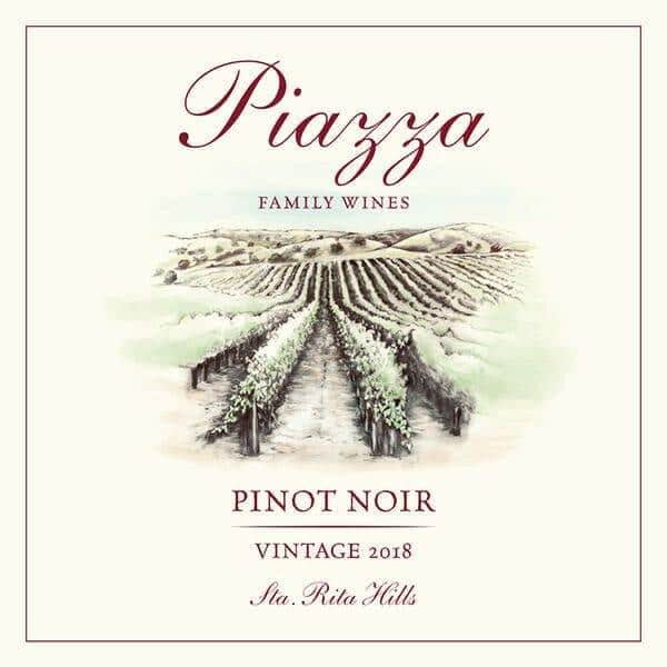 Piazza Family Wines Pinot Noir 2018 Sta. Rita Hills label illustration