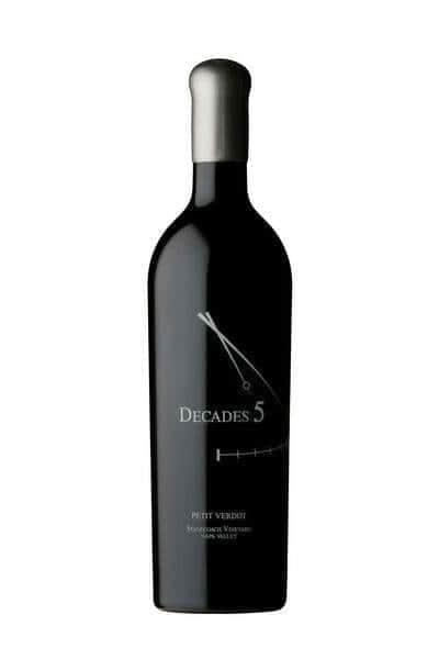 Decades 5 2013 Petite Verdot bottle, Stagecoach Vineyard, white background