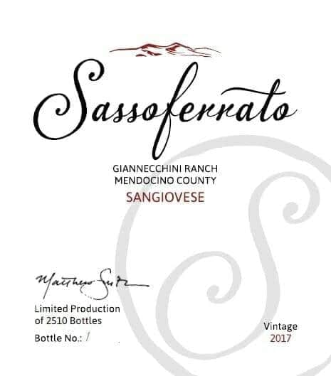 Sassoferrato Sangiovese wine bottle label, Mendocino County