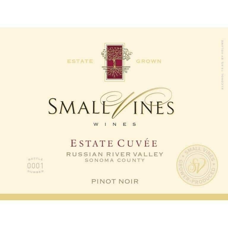Small Vines 2015 Estate Cuvee Pinot Noir wine label, cream background
