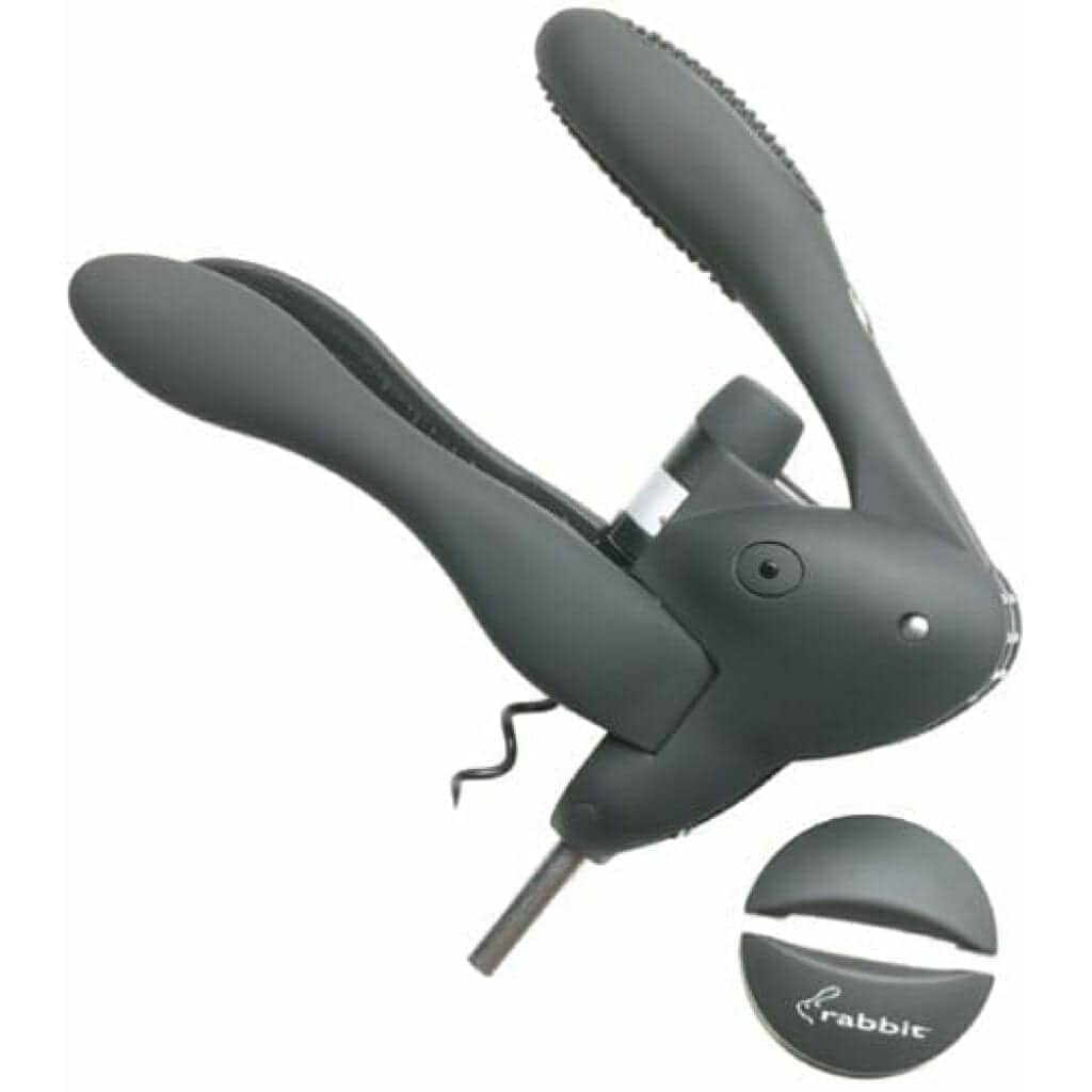 Rabbit-style lever corkscrew with bottle opener, black finish