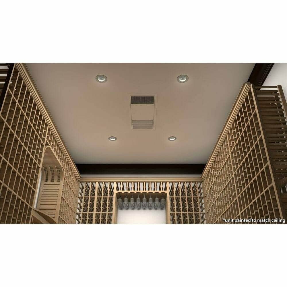 Rendered diagram of a ceiling-mount cooling unit installed in a wine cellar ceiling
