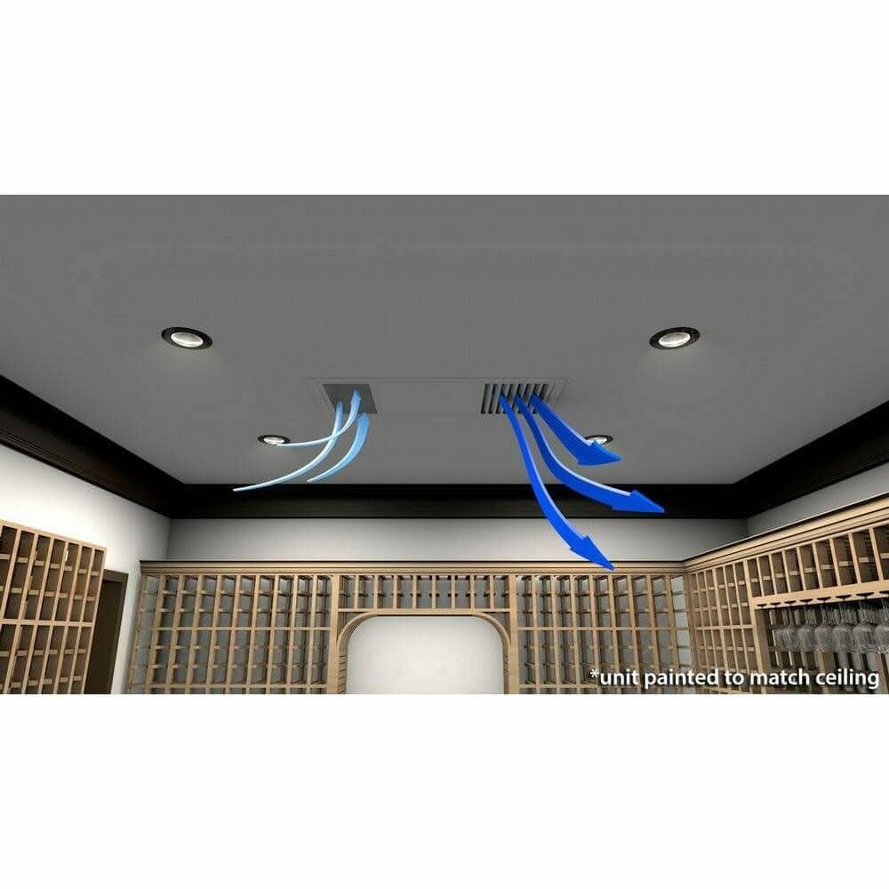 Wine cellar ceiling diagram with blue arrows showing cooling unit airflow
