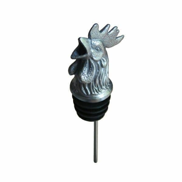 Menagerie rooster head wine pourer in pewter finish