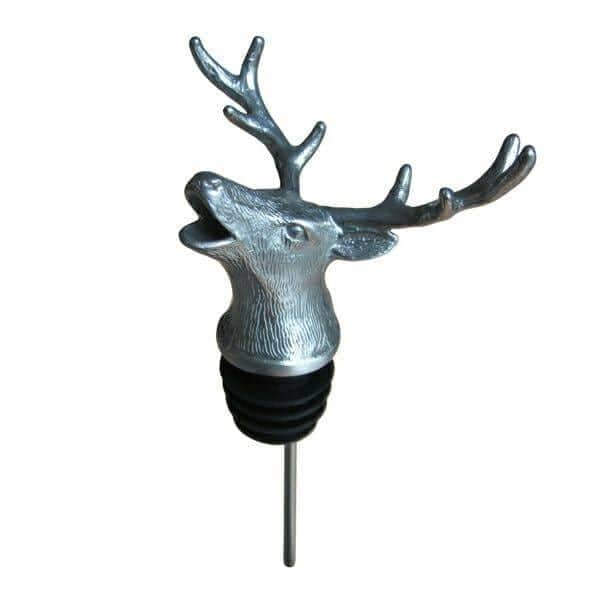 Menagerie elk head wine pourer in pewter finish with full antlers