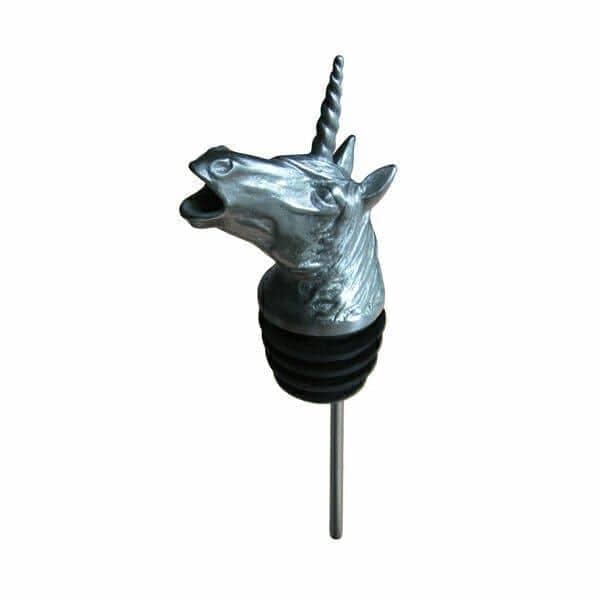 Menagerie unicorn head wine pourer in pewter finish