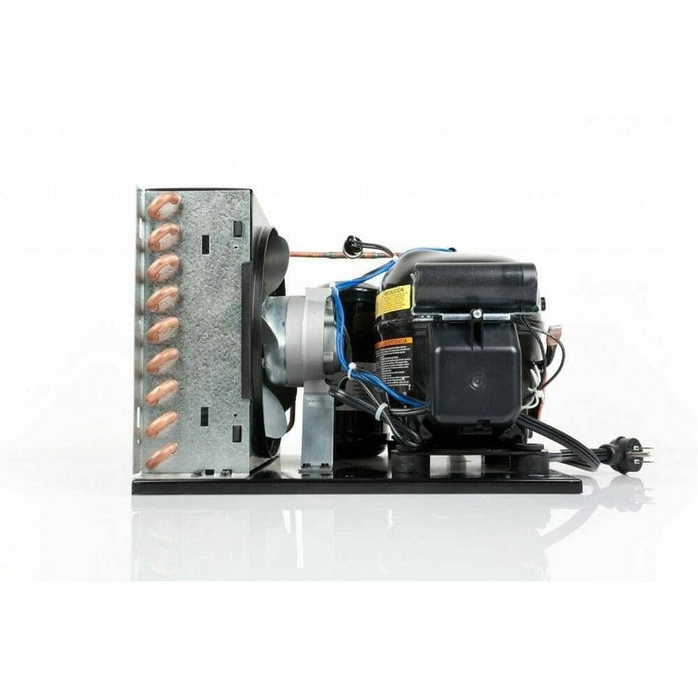 WhisperKOOL condenser assembly showing compressor, fan and wiring