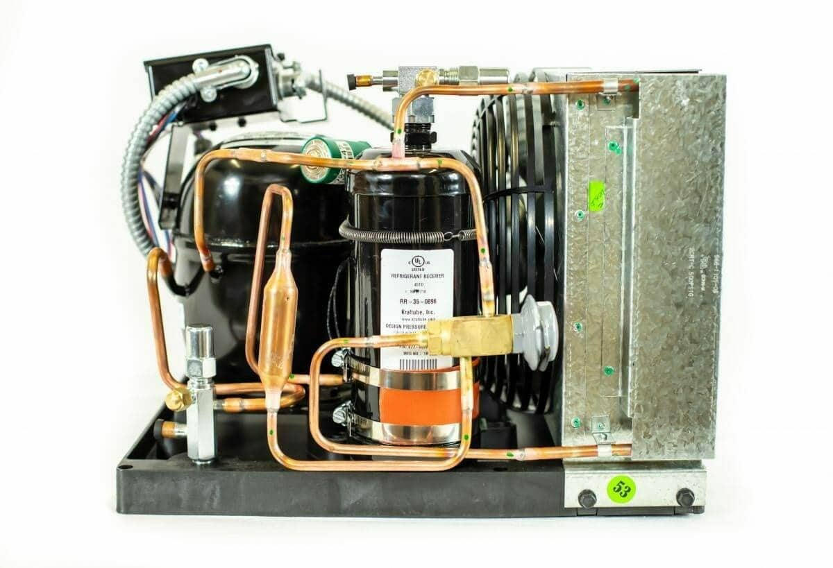 WhisperKOOL Platinum 4000 condenser showing copper tubing and receiver tank