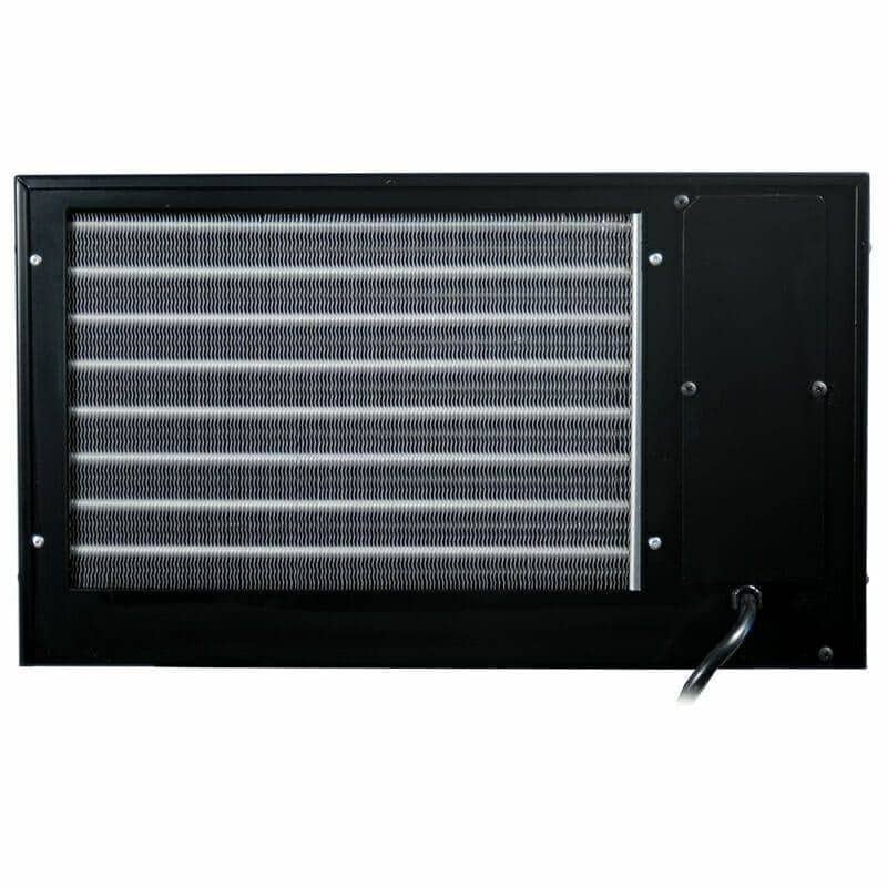 Rear view of a wine cellar cooling unit condenser coil
