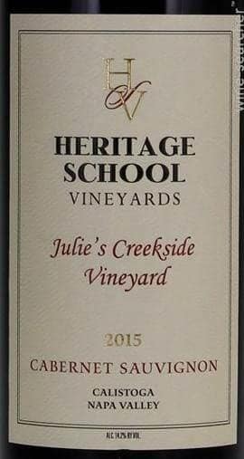 Heritage School Vineyards Julie’s Creekside Cabernet Sauvignon label
