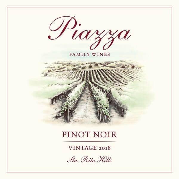 Piazza Family Wines Pinot Noir 2018 Sta. Rita Hills label illustration