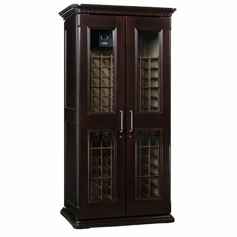 Le Cache 2400 wine cabinet in dark chocolate finish on white background