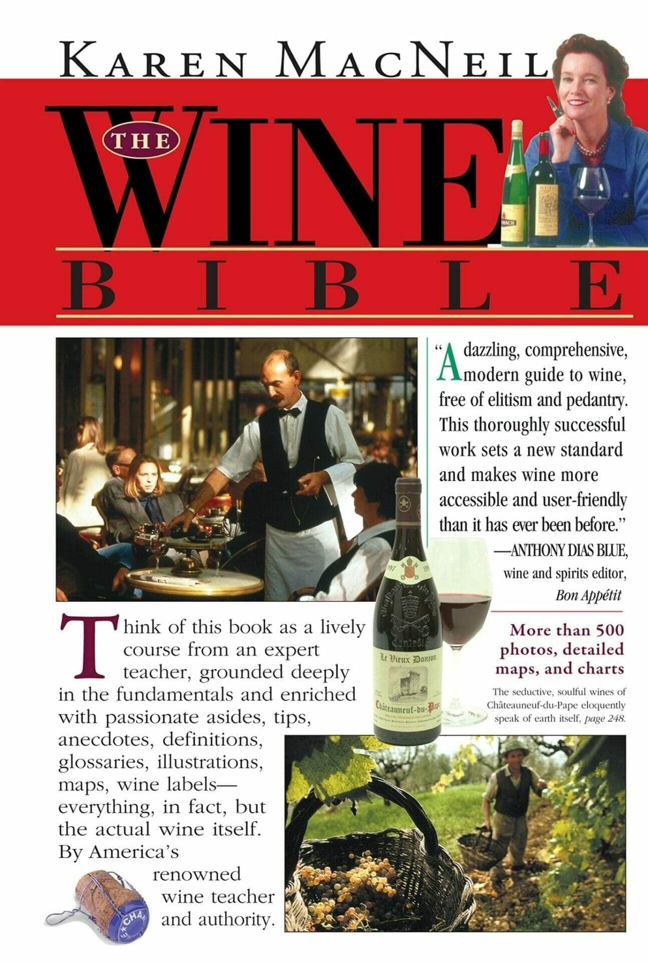 The Wine Bible by Karen MacNeil book cover with wine bottle photos