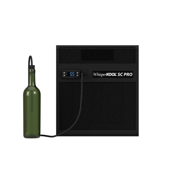 WhisperKOOL SC PRO cooling unit with digital display and bottle temperature probe on white background