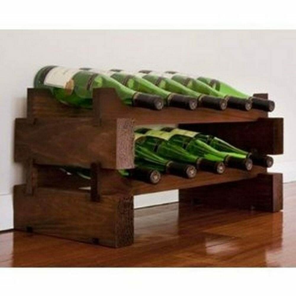Stained wood Modularack 2x5 wine rack holding ten green bottles