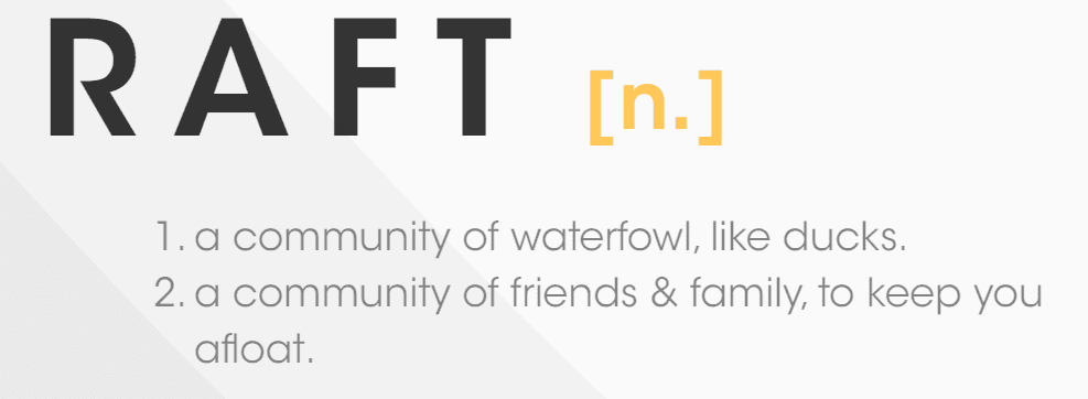 Raft wine club wordmark logo with tagline text