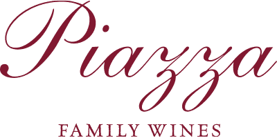 Piazza Family Wines maroon script logo