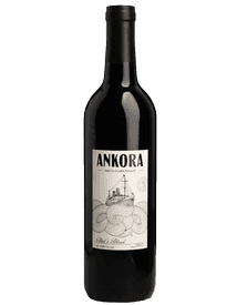 Ankora red blend wine bottle mockup with an anchor-ship emblem label