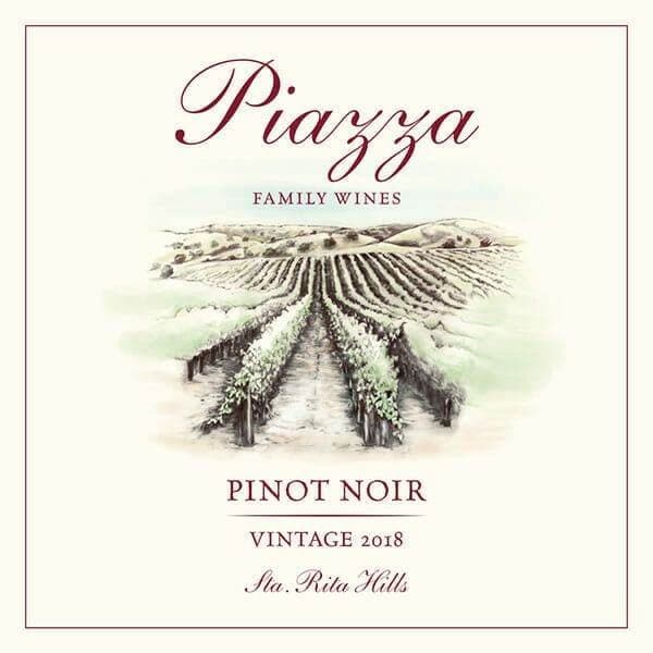 Piazza Family Wines Pinot Noir 2018 Sta. Rita Hills label illustration