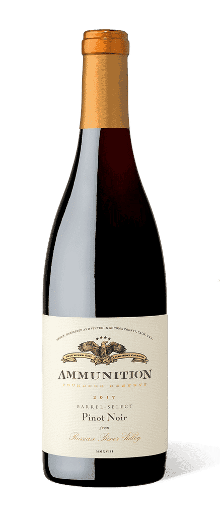 Ammunition Founders Reserve 2017 Pinot Noir bottle on white background