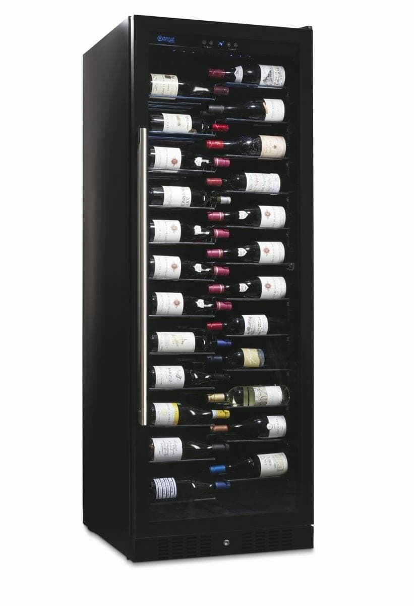 Magnum Cellars 148-bottle wine cabinet, black finish, angled view