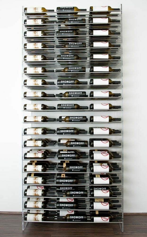 Evolution Series 8 wine tower filled with bottles against white wall
