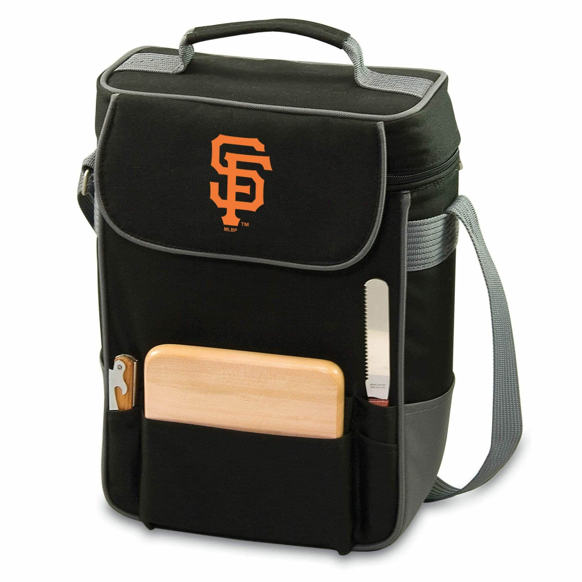 San Francisco Giants insulated wine tote with a cutting board and tools