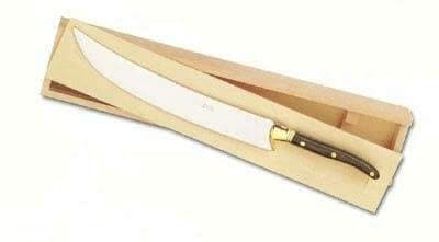 Laguiole-style cheese knife with wood handle in a wooden gift box