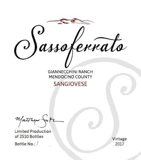 Sassoferrato Sangiovese wine bottle label, Mendocino County