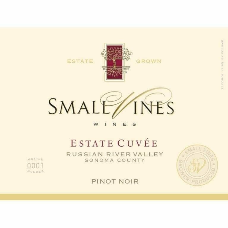 Small Vines 2015 Estate Cuvee Pinot Noir wine label, cream background