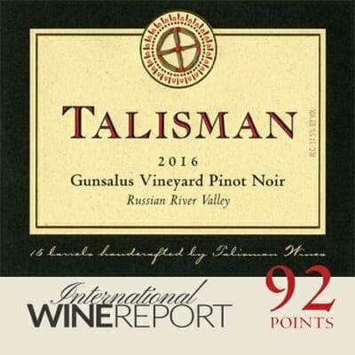 Talisman 2016 Gunsalus Vineyard Pinot Noir label with 92-point score badge