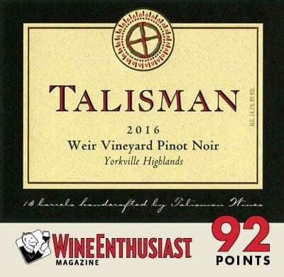 Talisman 2016 Weir Vineyard Pinot Noir label with 92-point score badge