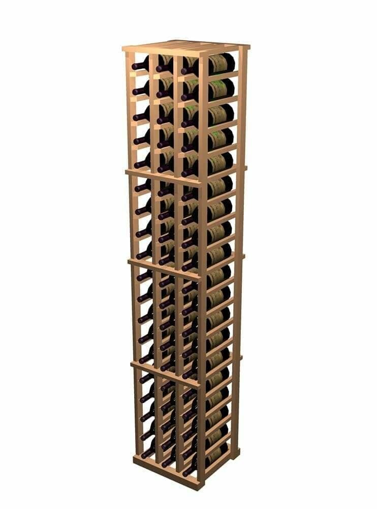 3D rendering of a 3-column All Heart Redwood wine rack with bottles