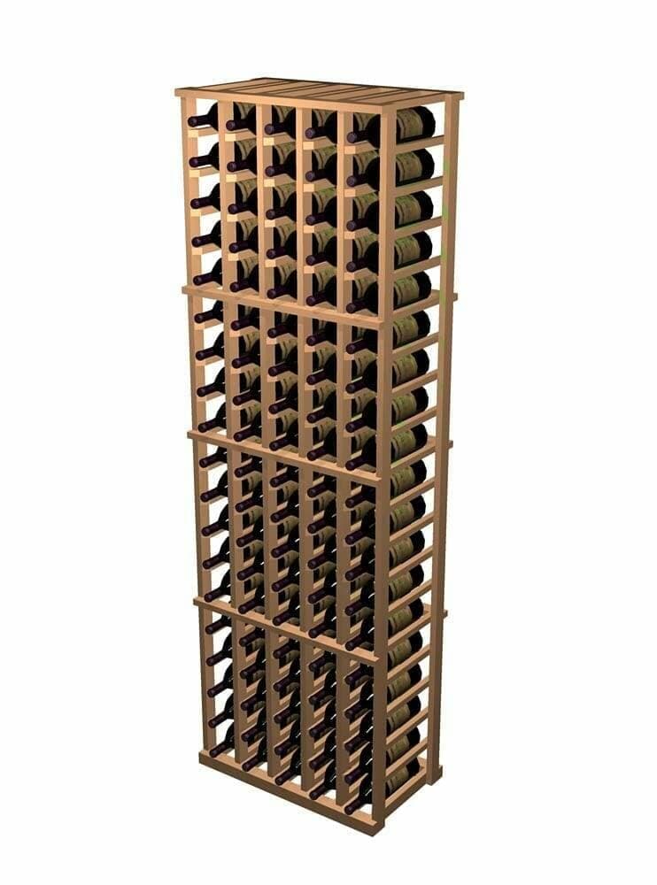 3D rendering of a 5-column Premium Redwood wine rack with bottles