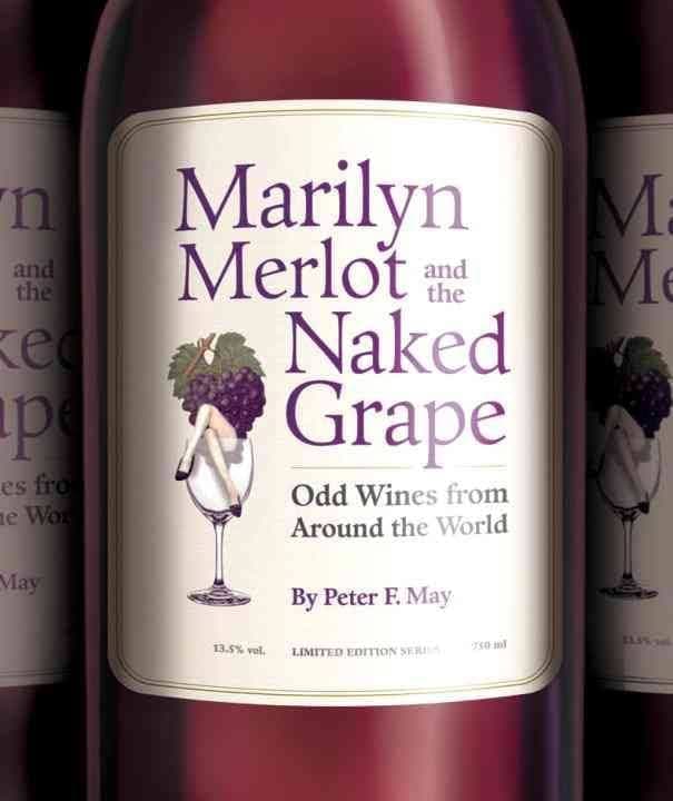 Marilyn Merlot and the Naked Grape wine bottle label, close-up view