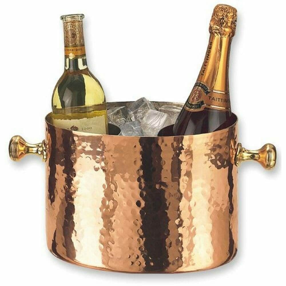 Old Dutch hammered copper double-bottle cooler with wine and ice