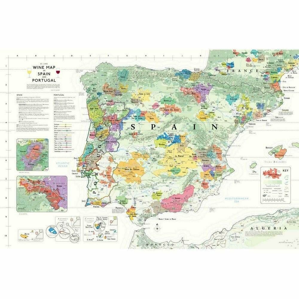 Illustrated wine map of Spain and Portugal showing wine regions