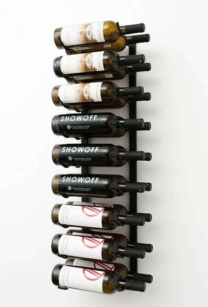 VintageView W Series black metal rack holding 18 wine bottles