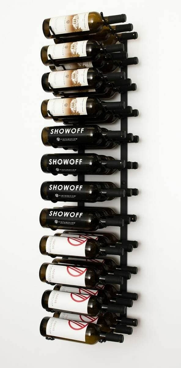 VintageView W Series 4-foot black metal rack with wine bottles