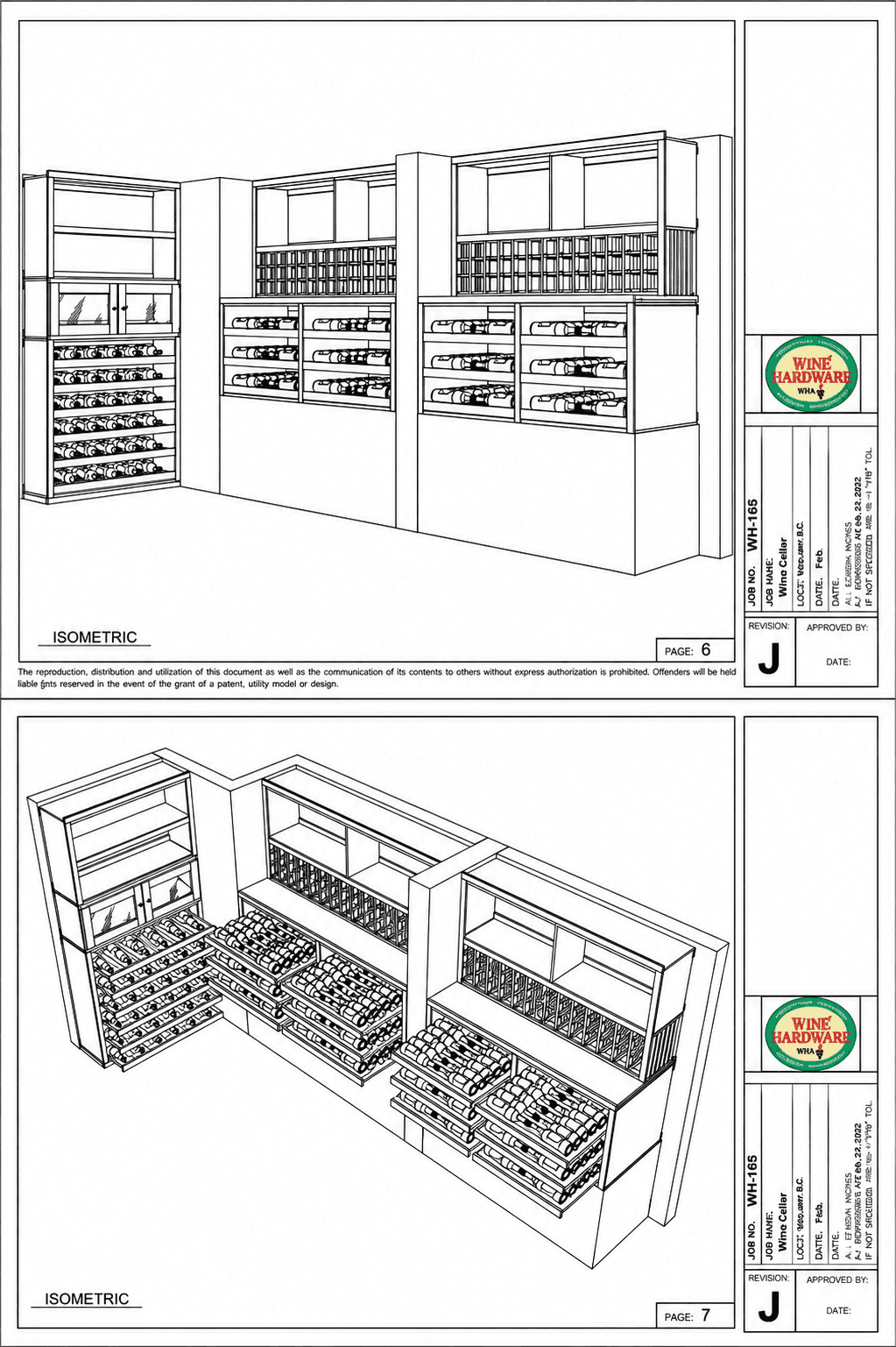 Isometric technical drawings of Wine Hardware shelving units