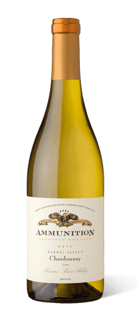 Ammunition Founders Reserve 2017 Chardonnay bottle on white background
