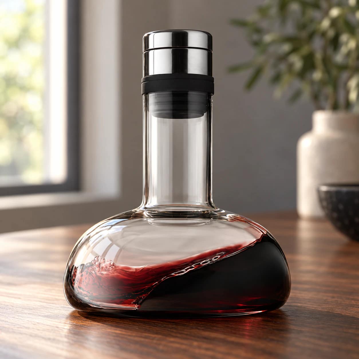 Menu Wine Breather Decanter on a walnut counter