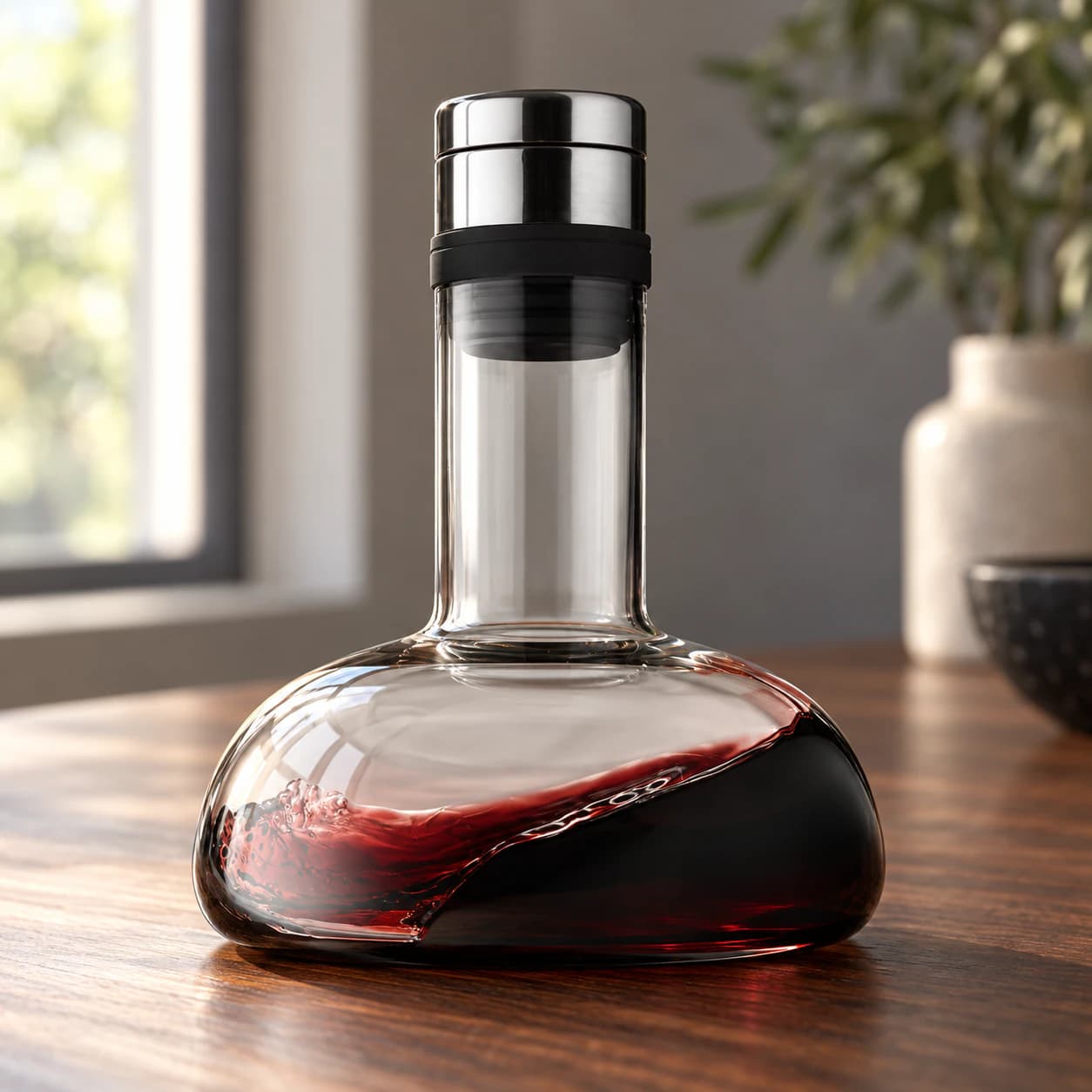 Menu Wine Breather Decanter on a walnut counter