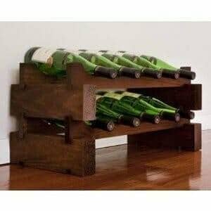 Modularack 2x5 stained wood wine rack loaded with green wine bottles