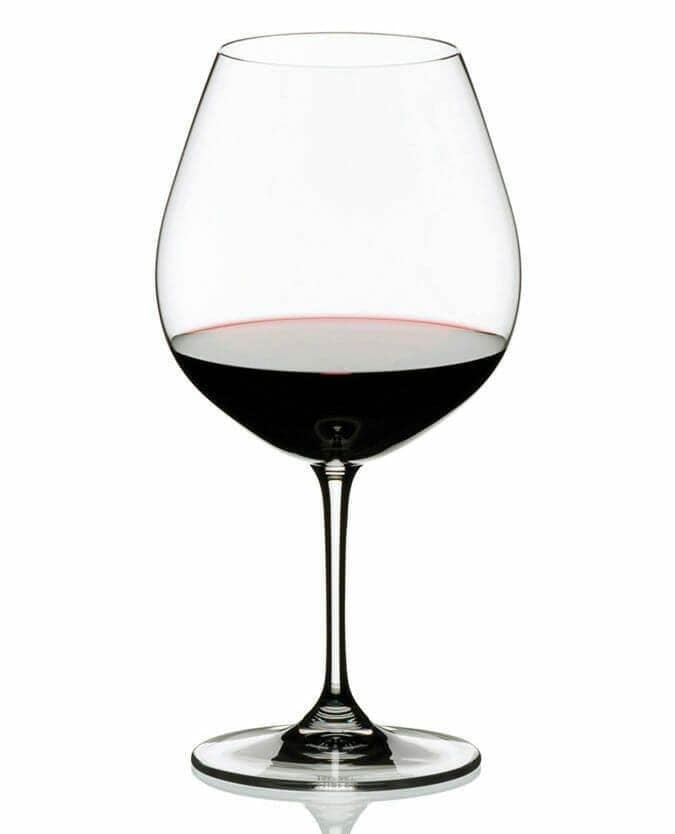 Riedel Vinum Pinot Noir Burgundy Red wine glass filled with red wine