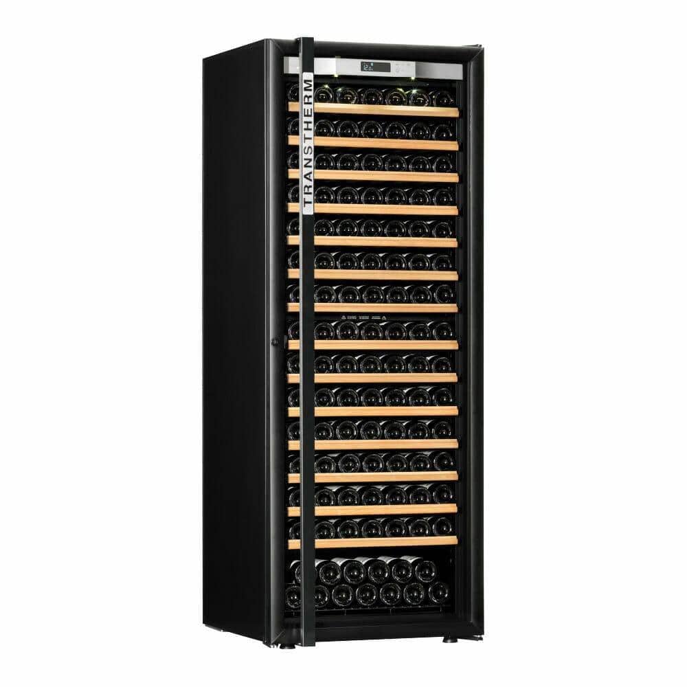 Transtherm Ermitage Prestige wine cabinet in black glass on white background