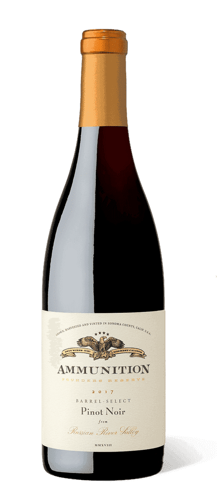 Ammunition Founders Reserve 2017 Pinot Noir bottle on white background
