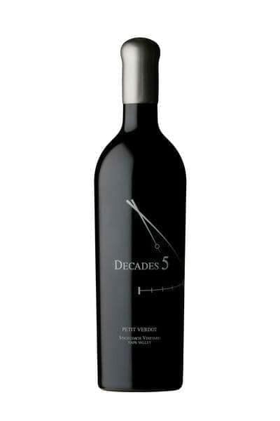 Decades 5 2013 Petite Verdot bottle, Stagecoach Vineyard, white background