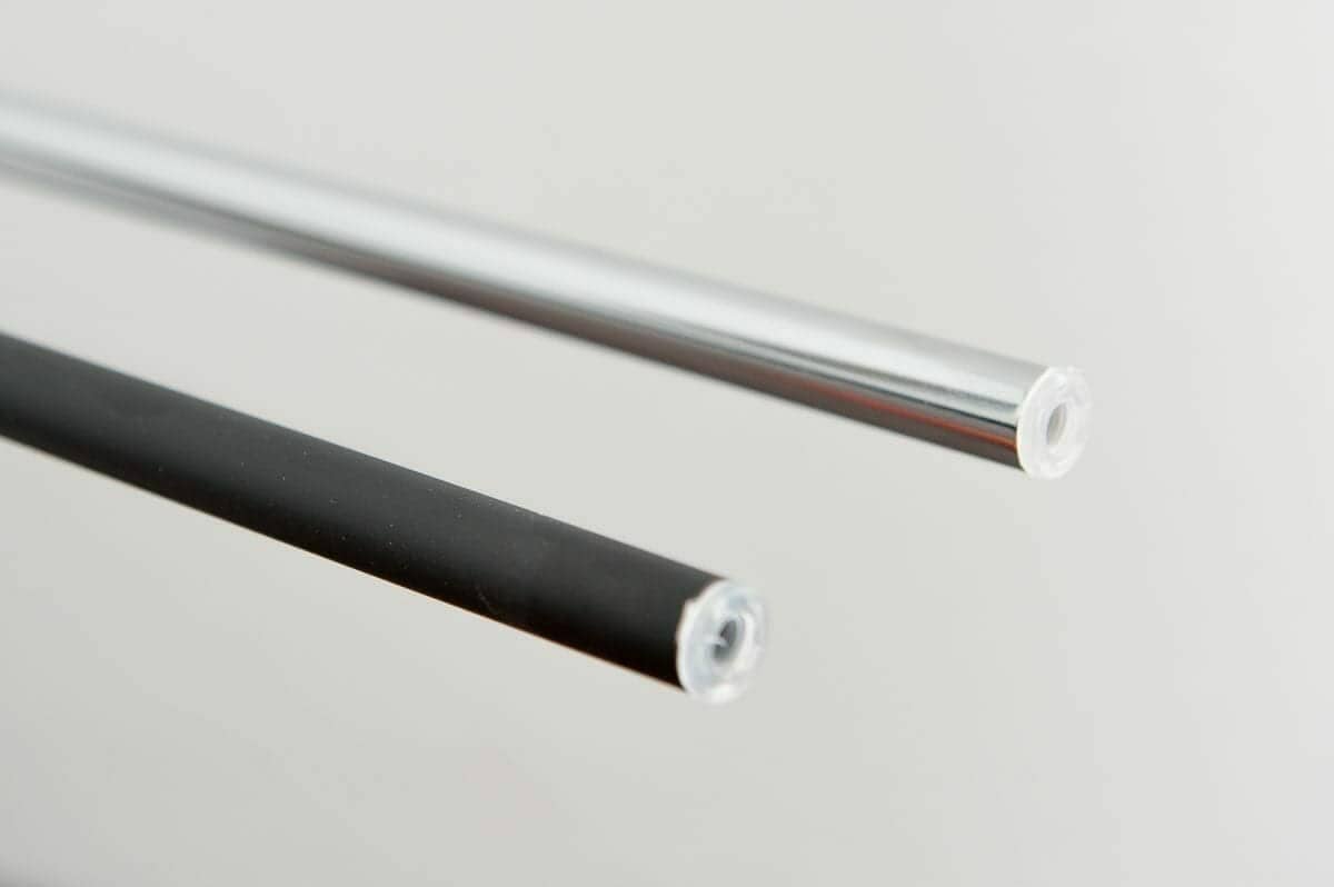Close-up of acrylic panel and chrome rods on an Evolution wine tower