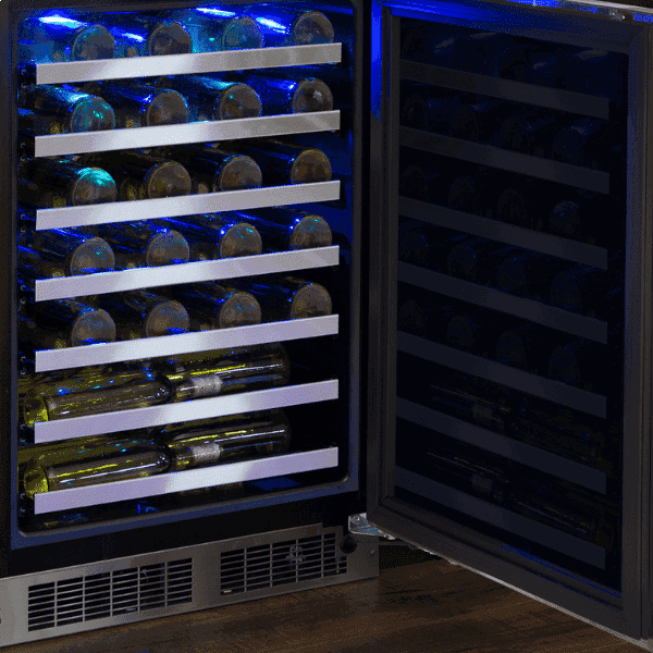 Marvel Professional 24-inch wine cellar interior, bottles on wood shelves